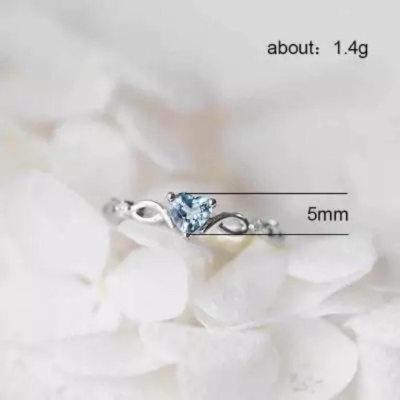 New Simple Heart light blue CZ Cute Ring - Picture 2 of 2